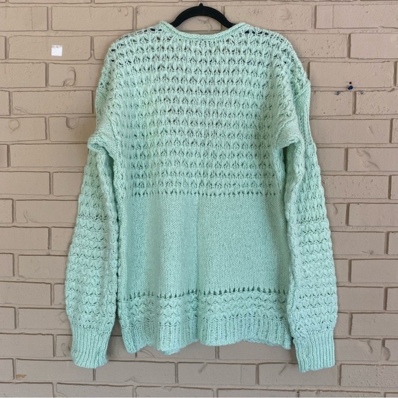 Free People Size M Crashing Waves Oversized Mint Green Open Weave Sweater - Picture 5 of 8